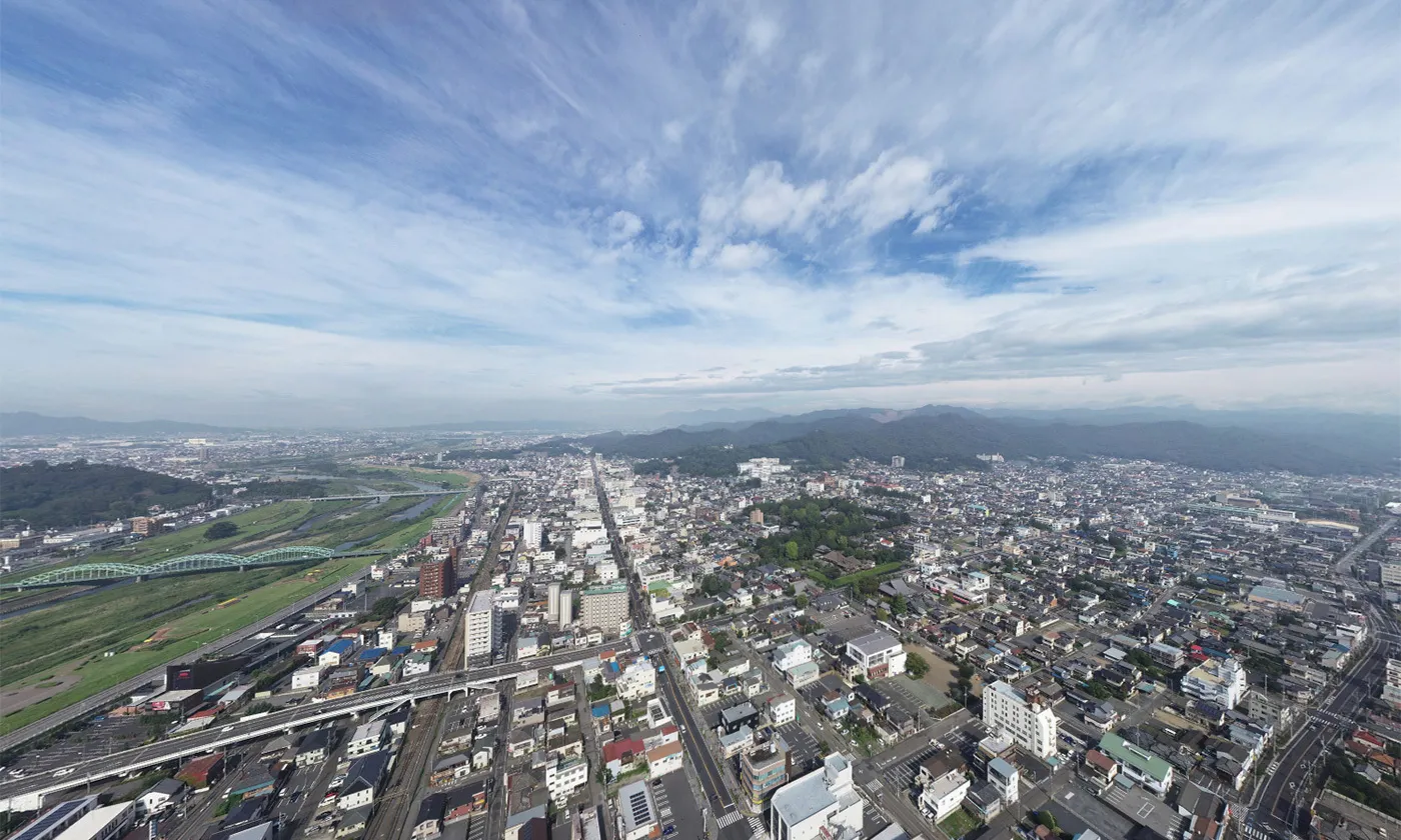 Aerial VR tour near Ashikaga Station and Ashikaga-shi Station